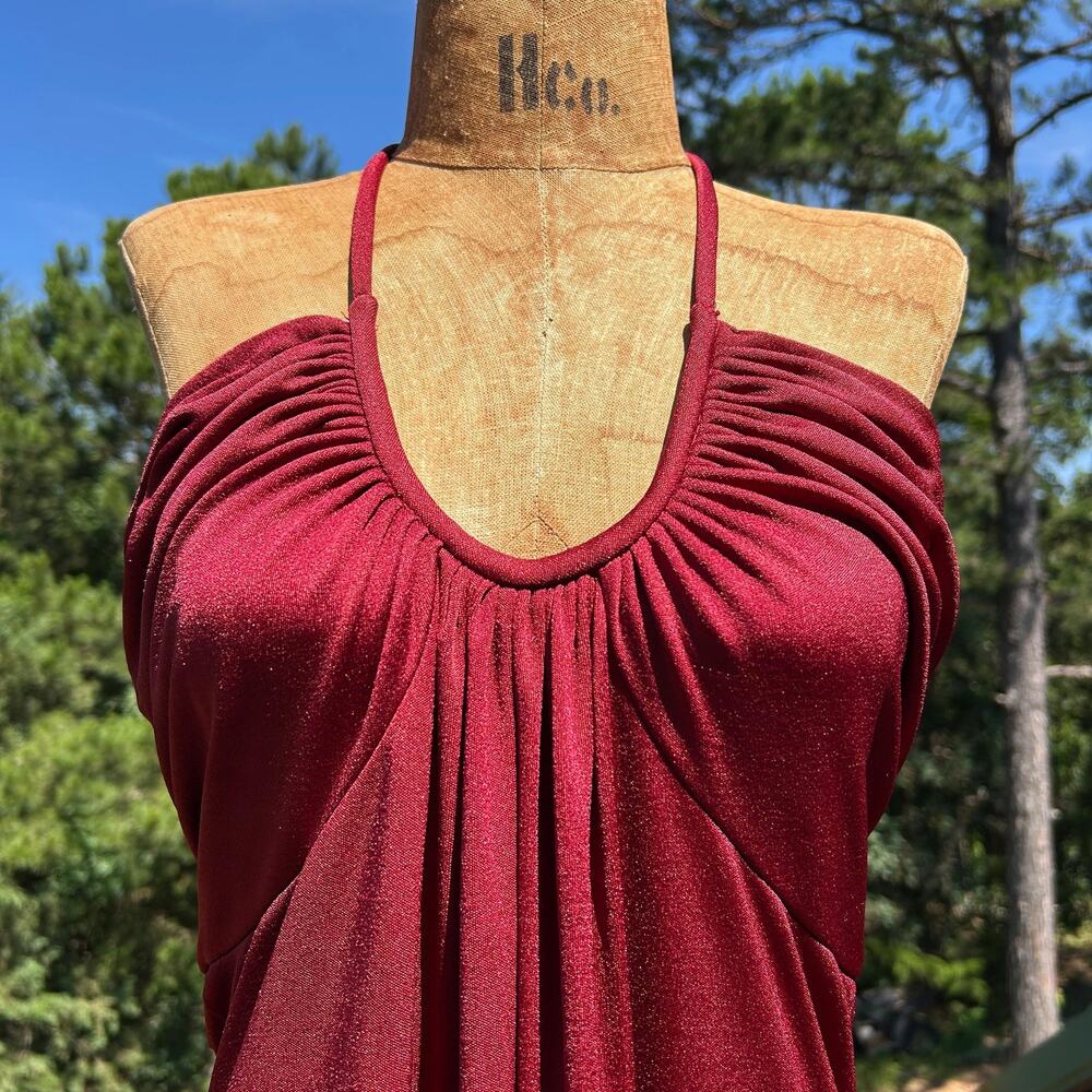Vintage 70s Rusty Red Draped Gathered Grecian Empire Waist Flowy Maxi Dress S - Picture 2 of 8